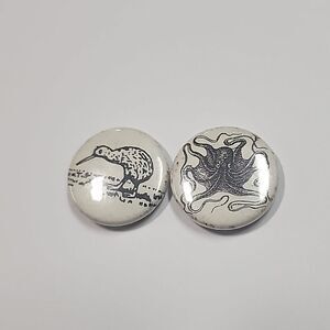 Octopus and Kiwi Bird Button Pin Brooches